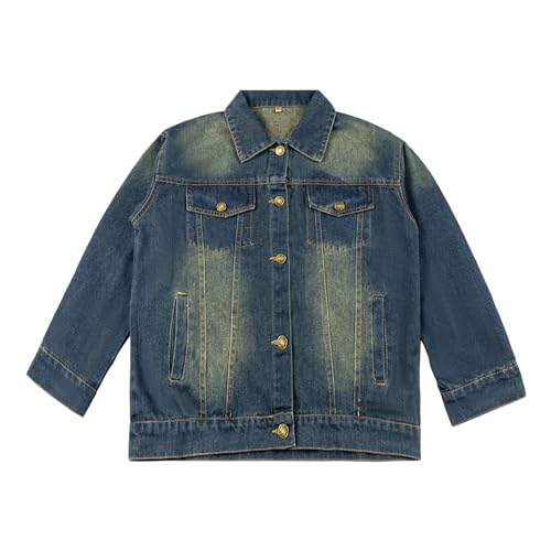 Rolanko Jeansjacke für Mädchen, Basic Trucker Jacke aus Denim Outwear Button Down Jeans Hemden, Dunkel Blau, Größe: 160/11-12 Jahre von Rolanko