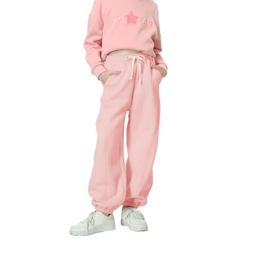 Rolanko Jogging Hose für Mädchen, Baumwoll Fleece Sport Joggers Trainingsanzug mit Mehreren Taschen für Kinder, Rosa, Größe: 160/11-12 Jahre von Rolanko