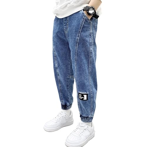 Rolanko Jungen Baggy Jeans, Jungs Zerrissene Denim Hosen mit Elastischem Bund und Taschen Loose Fit für Kinder, Blau Line, Größe:170 von Rolanko
