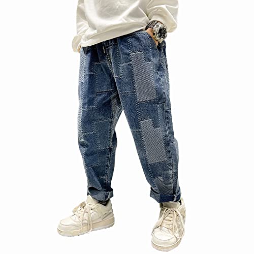 Rolanko Jungen Zerrissene Jeans mit Elastischer Taille, Retro-Denimhose mit Konischem Beindesign und Taschen für Kinder, Blau Splice, Größe:150 von Rolanko