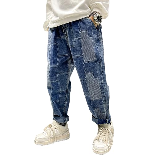 Rolanko Jungen Baggy Jeans, Jungs Zerrissene Denim Hosen mit Elastischem Bund und Taschen Loose Fit für Kinder, Blau Splice, Größe:150 von Rolanko