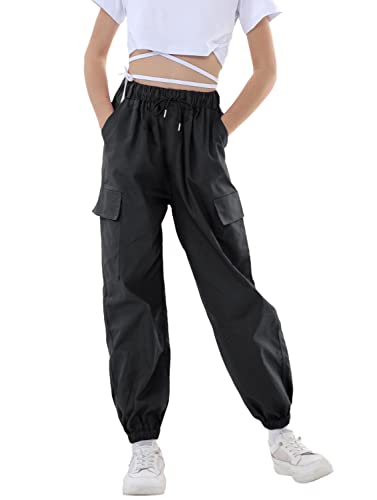 Rolanko Kinder Cargo Hose Elastische Taille Jogger Hose für Jungen Mädchen Street Hip Hop, (Eisen Grau, Größe:140/8-9 Jahre) von Rolanko