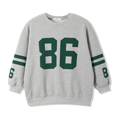Rolanko Kinder Mädchen Sweatshirt lose T-Shirt Langarm Top Rundhals Pullover Baumwolle Langarmshirts(Grau,Etikettengröße:140) von Rolanko