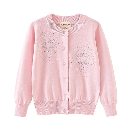 Rolanko Mädchen Bolero Strickjacken, Langarm Baumwolle Basic Schulkleidung, Rundhalsausschnitt Pullover Cardigan, (Rosa, Größe: 130/6-7 Jahre) von Rolanko