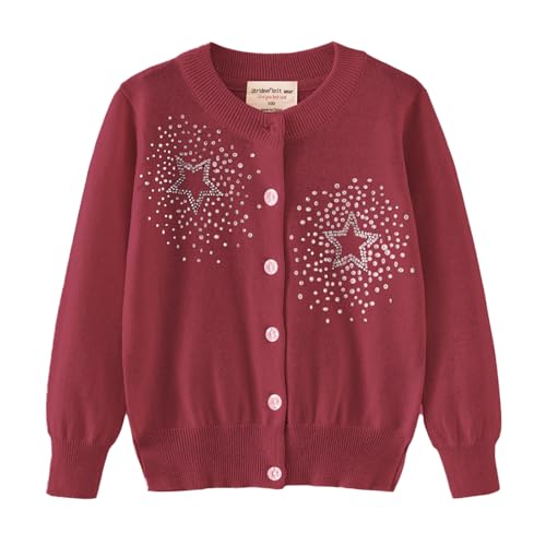 Rolanko Mädchen Bolero Strickjacken, Langarm Baumwolle Basic Schulkleidung, Rundhalsausschnitt Pullover Cardigan, (Rot, Größe: 120/5-6 Jahre) von Rolanko