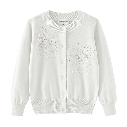 Rolanko Mädchen Bolero Strickjacken, Langarm Baumwolle Basic Schulkleidung, Rundhalsausschnitt Pullover Cardigan, (Weiß, Größe: 120/5-6 Jahre) von Rolanko