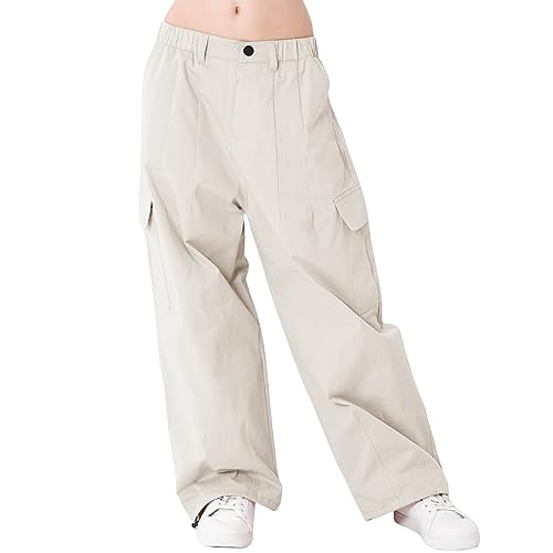 Rolanko Mädchen Cargohose, Baumwoll Baggy Hose mit Elastischer Taille und Mehreren Taschen für Kinder von 6–15 Jahre, Aprikose, Größe: 150 von Rolanko