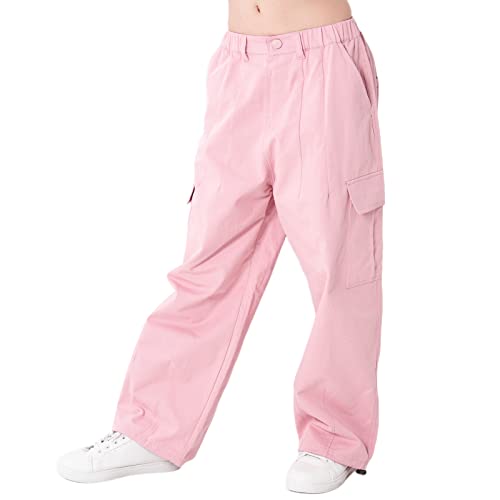 Rolanko Mädchen Cargohose, Baumwoll Baggy Hose mit Elastischer Taille und Mehreren Taschen für Kinder von 6–15 Jahre, Rosa, Größe: 150 von Rolanko