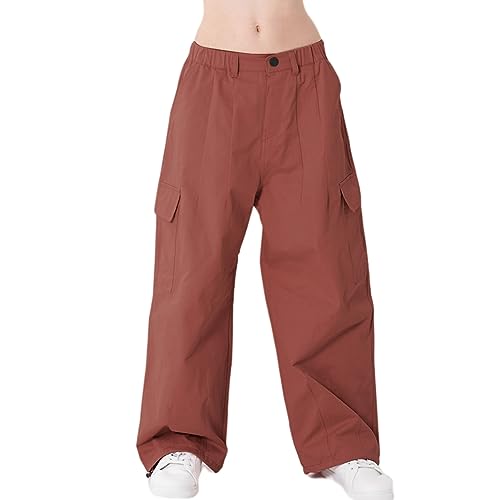 Rolanko Mädchen Cargohose, Baumwoll Baggy Hose mit Elastischer Taille und Mehreren Taschen für Kinder von 6–15 Jahre, Rot, Größe: 130 von Rolanko