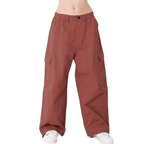 Rolanko Mädchen Cargohose, Baumwoll Baggy Hose mit Elastischer Taille und Mehreren Taschen für Kinder von 6–15 Jahre, Rot, Größe: 140 von Rolanko