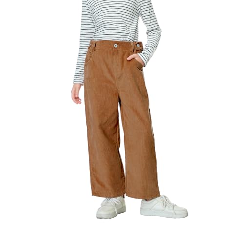 Rolanko Mädchen Cordhose, Pull On Elastische Taille Gerades Bein Abgeschnitten Lange Hosen für Kinder, Braun, Größe: 130/6-7 Jahre von Rolanko