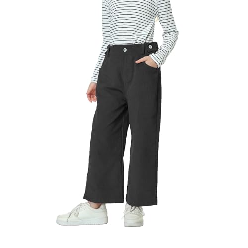 Rolanko Mädchen Cordhose, Pull On Elastische Taille Gerades Bein Abgeschnitten Lange Hosen für Kinder, Schwarz, Größe: 150/10-11 Jahre von Rolanko