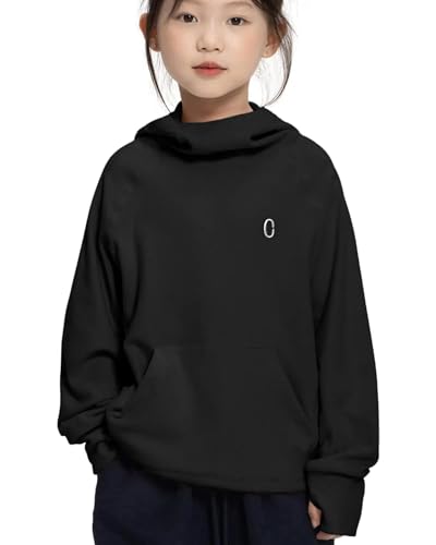 Rolanko Mädchen Hoodies Fleece Sweatshirts Langarm Gemütlicher Leichter Kapuzenpullover Oberteile mit Tasche, Kinder Warme Sportliche Oberbekleidung, Schwarz, 7-8 Jahre, 130 von Rolanko