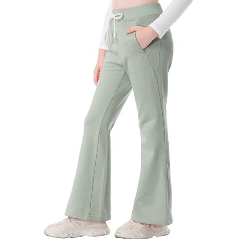 Rolanko Mädchen Jersey Ausgestellt Hose mit Elastischem Bund Schule Uniform Einfarbig Bootcut Jogginghosen, BohnenGrün, Größe: 11-12 Jahre/160 von Rolanko