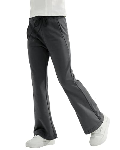 Rolanko Mädchen Jersey Ausgestellt Hose mit Elastischem Bund Schule Uniform Einfarbig Bootcut Jogginghosen, Dunkelgrau, Größe: 8-9 Jahre/140 von Rolanko