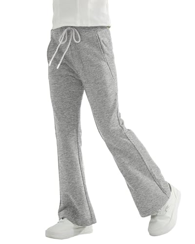 Rolanko Mädchen Jersey Ausgestellt Hose mit Elastischem Bund Schule Uniform Einfarbig Bootcut Jogginghosen, Grau, Größe: 6-7 Jahre/130 von Rolanko
