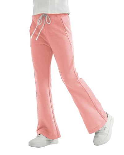 Rolanko Mädchen Jersey Ausgestellt Hose mit Elastischem Bund Schule Uniform Einfarbig Bootcut Jogginghosen, Rosa, Größe:13-15 Jahre/170 von Rolanko