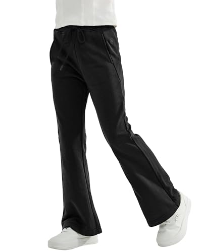 Rolanko Mädchen Jersey Ausgestellt Hose mit Elastischem Bund Schule Uniform Einfarbig Bootcut Jogginghosen, Schwarz, Größe:13-15 Jahre/170 von Rolanko