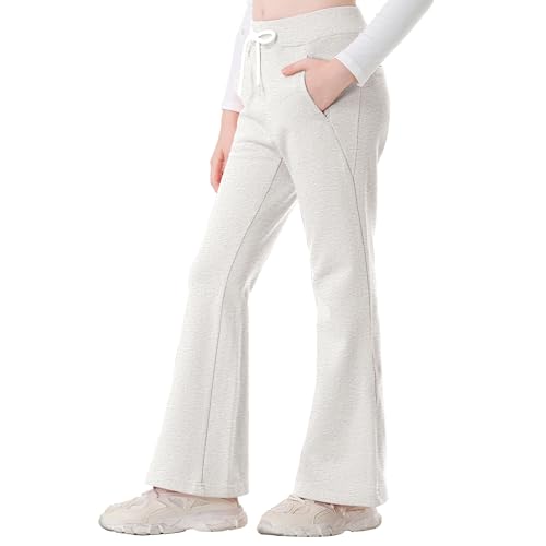 Rolanko Mädchen Jersey Ausgestellt Hose mit Elastischem Bund Schule Uniform Einfarbig Bootcut Jogginghosen, WeißGrau, Größe: 11-12 Jahre/160 von Rolanko