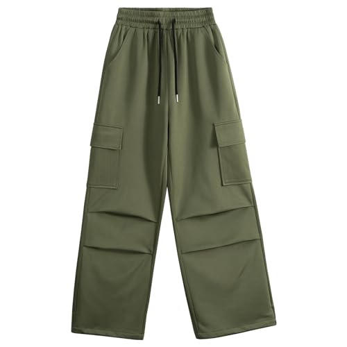 Rolanko Mädchen Jogginghose mit elastischem Bund, Unisex Kinder Trainingshose mit Cargotaschen, ArmeeGrün, 13-14Jahre, 170 von Rolanko