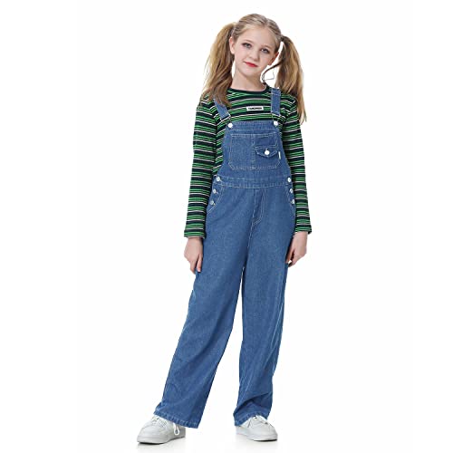 Rolanko Mädchen Kinder Jeans Latzhose Jumpsuit Lange Hose Overall mit Verstellbaren Hosenträgern, Blue Button, Größe:140 von Rolanko