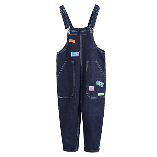 Rolanko Mädchen Kinder Jeans Latzhose Jumpsuit Lange Hose Overall mit Verstellbaren Hosenträgern, Marine, Größe:130 von Rolanko