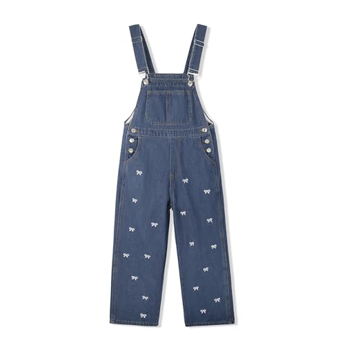 Rolanko Mädchen Kinder Jeans Latzhose Jumpsuit Lange Hose Overall mit Verstellbaren Hosenträgern, Schleife, Größe: 140 von Rolanko