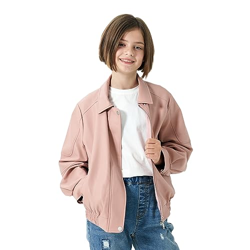 Rolanko Mädchen Kunstlederjacke, Motorrad Reißverschluss bis Flug Warme Outwear Mantel für Kinder, (Rosa, Größe: 150/10-11 Jahre) von Rolanko