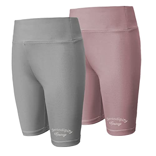 Rolanko Mädchen Radhose, Atmungsaktive Gymnastik Spandex 1/2 Lange Leggings zum Tanzen Yoga, 2 Packs (Grau und Violett, Größe: 170) von Rolanko