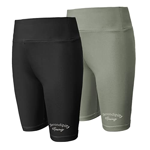 Rolanko Mädchen Radhose, Atmungsaktive Gymnastik Spandex 1/2 Lange Leggings zum Tanzen Yoga, 2 Packs (Schwarz und Grün, Größe: 140) von Rolanko