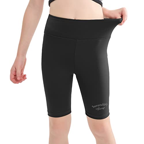 Rolanko Mädchen Radhose, Atmungsaktive Gymnastik Spandex 1/2 Lange Leggings zum Tanzen Yoga, Schwarz, Größe: 140 von Rolanko