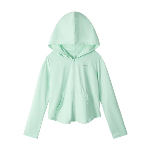 Rolanko Mädchen Sonnenschutzjacken mit Taschen, Sommer UPF 50+ Langärmelig Schnelltrocknend Kapuzenpullover Kinder Reißverschluss Sportliche Oberteile, Grün, Größe: 9-10 Jahre/150 von Rolanko