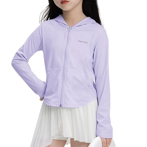 Rolanko Mädchen Sonnenschutzjacken mit Taschen, Sommer UPF 50+ Langärmelig Schnelltrocknend Kapuzenpullover Kinder Reißverschluss Sportliche Oberteile, Lila, Größe: 12-13 Jahre/170 von Rolanko