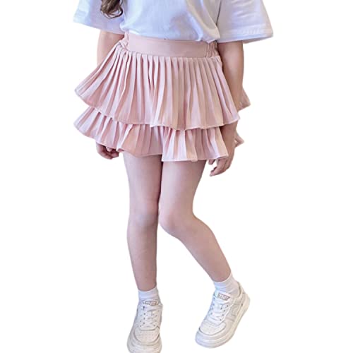 Rolanko Mädchen Tutu Rock, 3 Lagen Flauschige Rüsche Ballett Tanzkleid mit Innenhose, Elastische Taille Minirock für 5-12 Jahre, Rosa, Größe: 120 von Rolanko