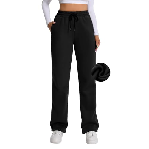 Rolcoassuns Damen Jogginghose mit Fleece Futter, Winter Jogginghose mit Thermo Fleece Futter und Taschen Warmer Dicker Trainingsanzug für Freizeit, Fitnessstudio und Joggen von Rolcoassuns