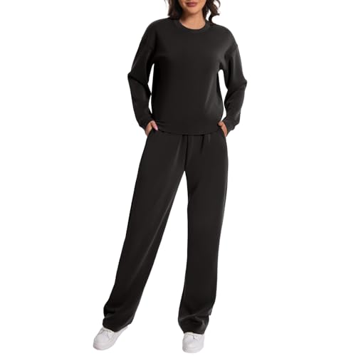Rolcoassuns Damen Lounge Set aus Modal 2 teiliges Herbst Outfit, übergroßes Sweatshirt Weite Hose mit Taschen von Rolcoassuns