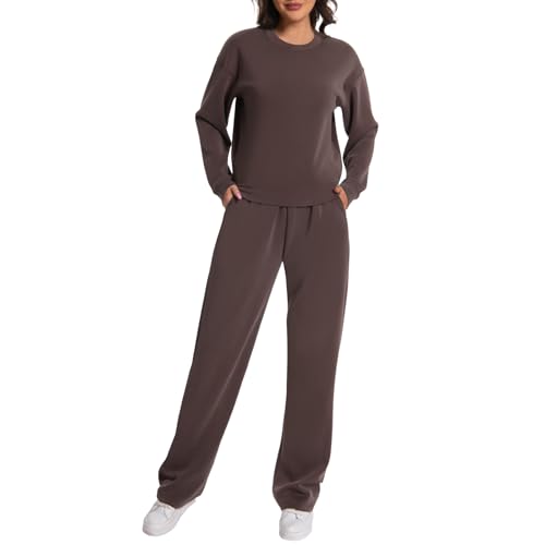 Rolcoassuns Damen Lounge Set aus Modal 2 teiliges Herbst Outfit, übergroßes Sweatshirt weite Hose mit Taschen von Rolcoassuns