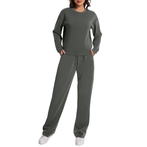 Rolcoassuns Damen Lounge Set aus Modal 2 teiliges Herbst Outfit, übergroßes Sweatshirt weite Hose mit Taschen von Rolcoassuns