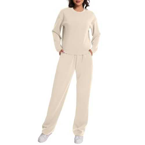 Rolcoassuns Damen Lounge Set aus Modal 2 teiliges Herbst Outfit, übergroßes Sweatshirt weite Hose mit Taschen von Rolcoassuns