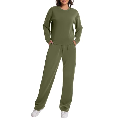 Rolcoassuns Damen Lounge Set aus Modal 2 teiliges Herbst Outfit, übergroßes Sweatshirt weite Hose mit Taschen von Rolcoassuns
