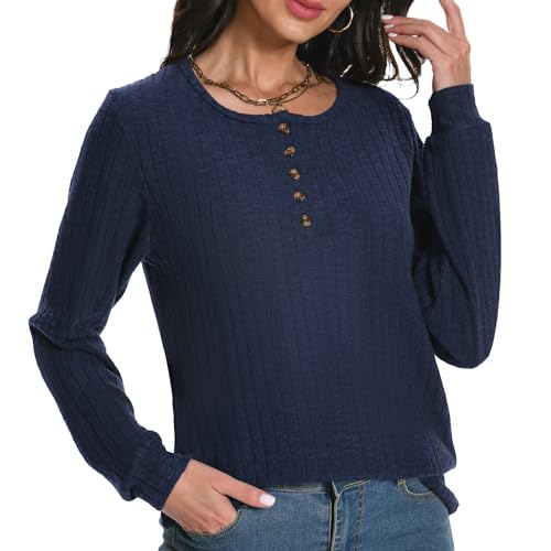 Rolcoassuns Damen Pullover Rundhals Langarm Henley Shirts Casual Leichte Tunika Strickpullover Modische Oberteile von Rolcoassuns