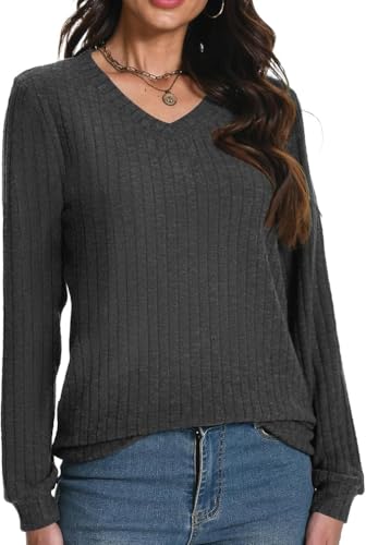 Rolcoassuns Damen Pullover V-Ausschnitt Langarm Oberteile Casual Leichte Tunika Strickpullover Modische Kleidung von Rolcoassuns