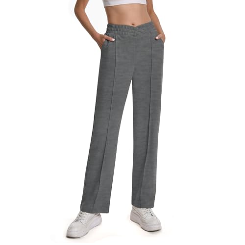 Rolcoassuns Damen Sweatpants mit Taschen Einfarbiger Trainingsanzug V-Crossover Baggy Elastische Taille Jogginghose für Freizeit, Hip-Hop, Fitnessstudio und Jogging von Rolcoassuns