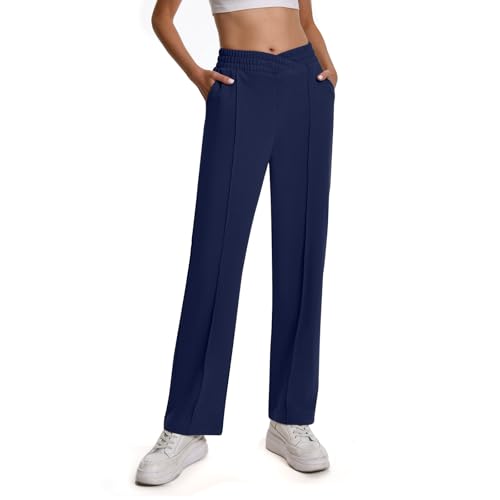 Rolcoassuns Damen Sweatpants mit Taschen Einfarbiger Trainingsanzug V-Crossover Baggy Elastische Taille Jogginghose für Freizeit, Hip-Hop, Fitnessstudio und Jogging von Rolcoassuns