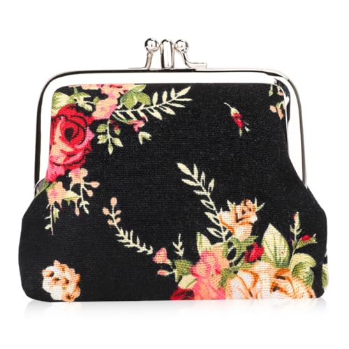 Rolin Roly Geldbörse Canvas Münzbörsen Täschchen Mädchen Mini Cute Schließe Leinwand Münze Beutel Double Layer Coin Purses Jewelry Pouch 12 x 9 cm (Black) von Rolin Roly