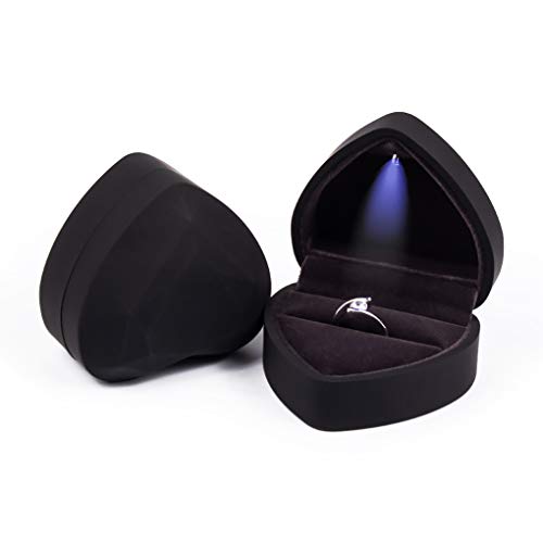 Rolin Roly Ringschachtel Samt Ring Box Mit LED-Licht Herzform Ringbox Led Ehering Fall Jewelry Ring Box für Proposal Engagement Hochzeitsgeschenk (Black) von Rolin Roly