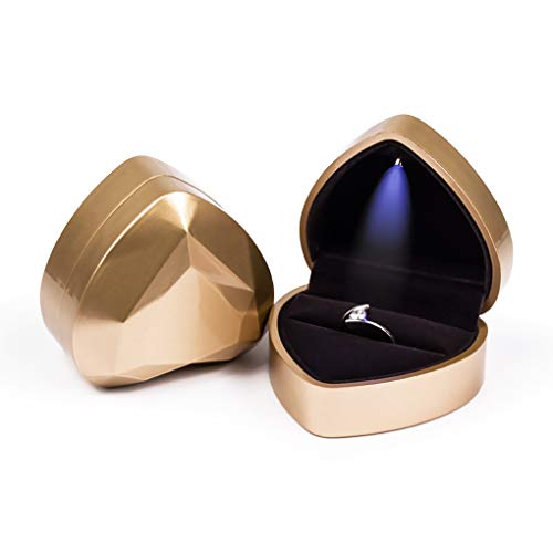 Rolin Roly Ringschachtel Samt Ring Box Mit LED-Licht Herzform Ringbox Led Ehering Fall Jewelry Ring Box für Proposal Engagement Hochzeitsgeschenk (gold) von Rolin Roly