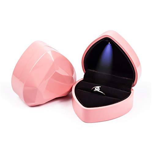 Rolin Roly Ringschachtel Samt Ring Box Mit LED-Licht Herzform Ringbox Led Ehering Fall Jewelry Ring Box für Proposal Engagement Hochzeitsgeschenk (pink) von Rolin Roly