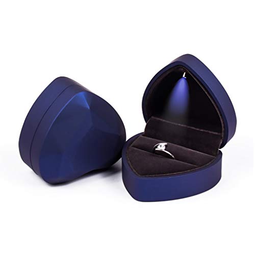 Rolin Roly Ringschachtel Samt Ring Box Mit LED-Licht Herzform Ringbox Led Ehering Fall Jewelry Ring Box für Proposal Engagement Hochzeitsgeschenk (royal blue) von Rolin Roly