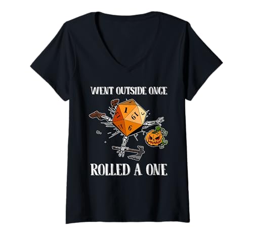 Damen Went Outside Once Rolled A One Roll for Initiative Halloween T-Shirt mit V-Ausschnitt Damen Went Outside Once Rolled A One Roll for Initiative Halloween T-Shirt mit V-Ausschnitt von Roll For Initiative Halloween Costume Tee